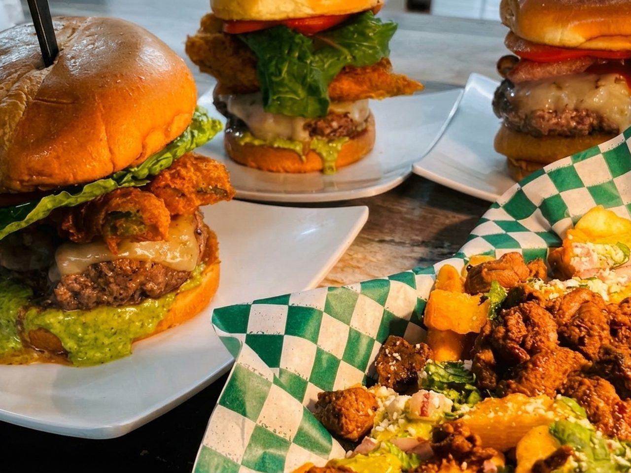 Craft burgers, cold drinks, desert sky